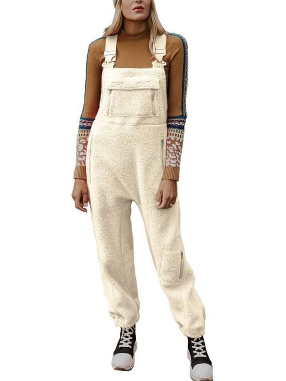 Cozy Fuzzy Fleece Overall Jumpsuit for Women | Casual Loose Fit Winter Sherpa